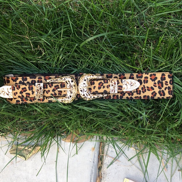 Leopard Belt .Retro Hollow Double Buckle Elastic Adjustable Waistband belt main image 4